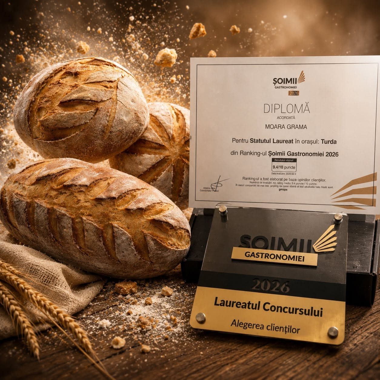 Diploma Șoimii Gastronomiei 2026, acordată Brutăriei Grama